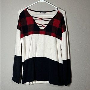 HEIMISH USA Red and Black Crisscross Sweater